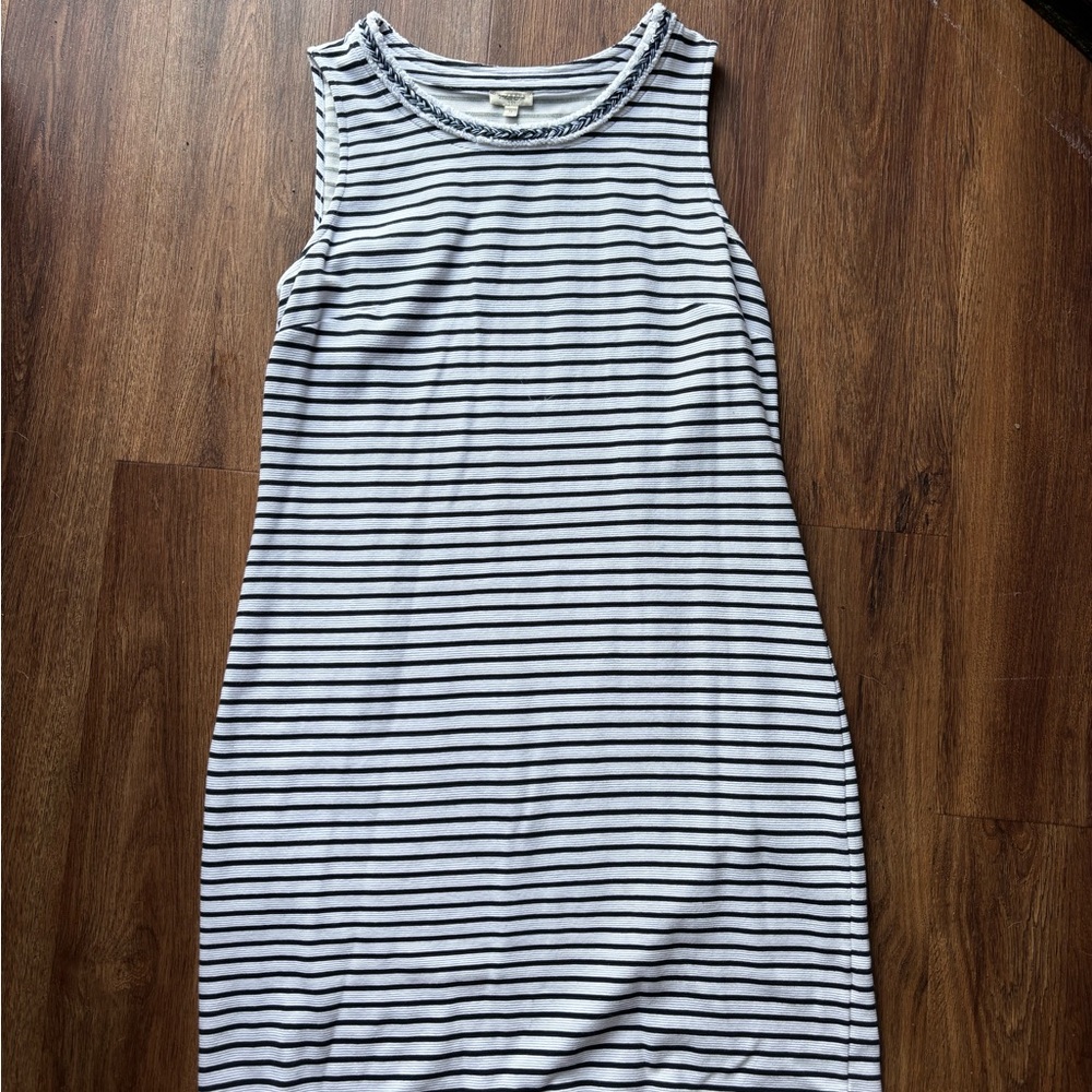 Talbots Blue and White Ribbed Sheath Midi Dress